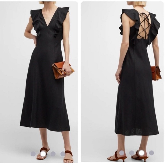 Rails Constance Linen Midi Dress Size Medium In Black - Picture 14 of 15